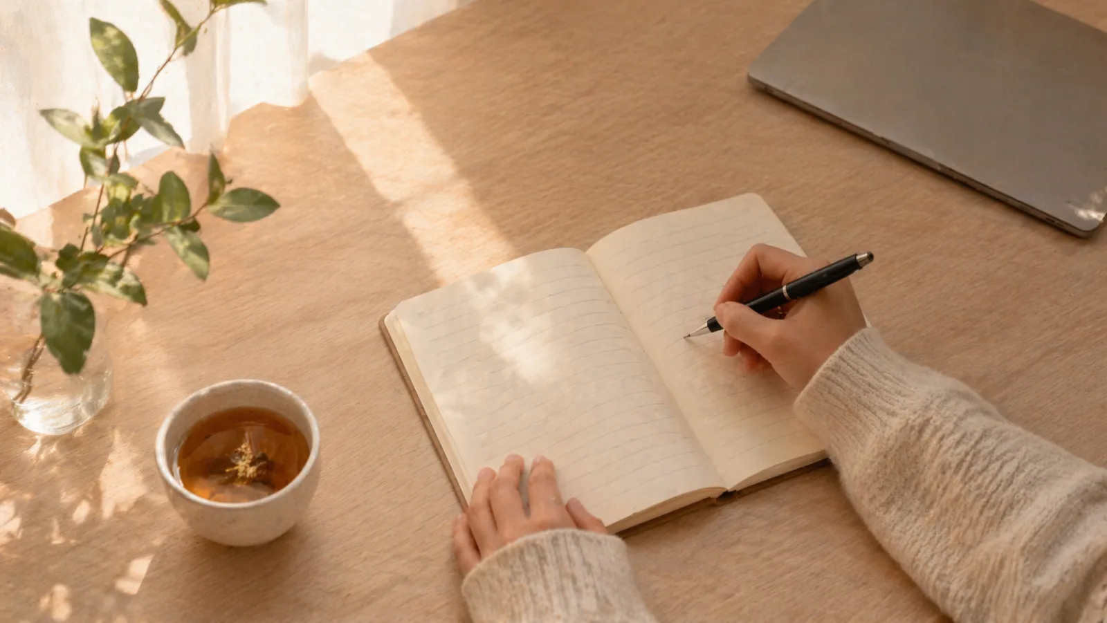 What is Positive Affect Journaling? A person writing at a desk in natural light, exploring the science of structured positive writing for anxiety and resilience.